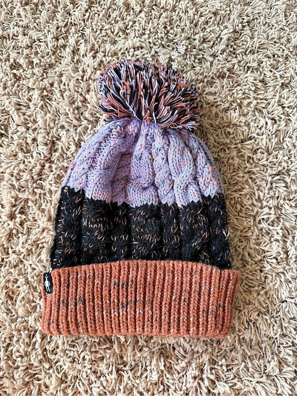 Smartwool Cable Knit Colorblock Pom Beanie Orange, Purple & Black